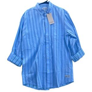 Scotch & Soda Mens Size L Blue Striped Button Down Long Sleeve Regular Shirt